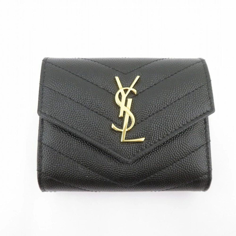 Saint Laurent Monogram Multifold Wallet Trifold Canvas Leather Black
